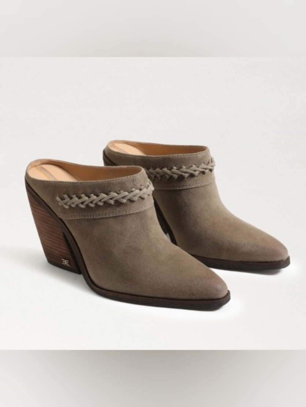 Sam Edelman Alison Desert Olive Braided Suede Western Mule 7.5 NWT